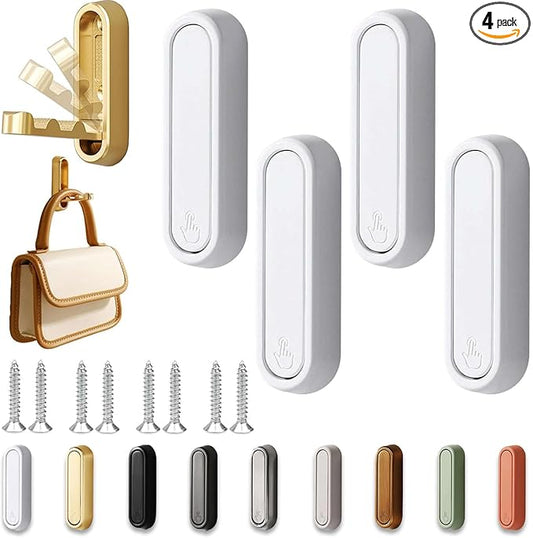 4PCS Folding Wall Hooks, Foldable Coat Hooks Heavy Duty Foldable Hook Bathroom Towel Hooks Robe Hooks Wall Mounted for Bathroom, Closet, Entryway, Pool, and Kitchen (Round-White)