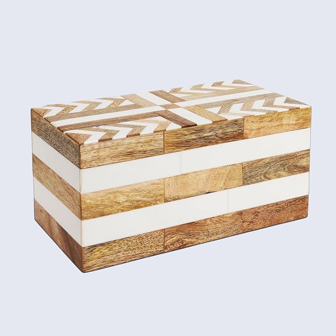 Handicrafts Home White Large Decorative Storage Box with Lid Wooden Memory Box Keepsake Storage Box Photo Storage Box for Home Organization â Resin Inlay Patisserie Adorn Collection- 10x5x5