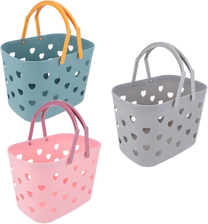 Amosfun 3Pcs Assorted Color Storage Baskets for Bathroom Kitchen Towel Baskets with Handle Efficient Drainage for Home Dormitory and Hotel Use