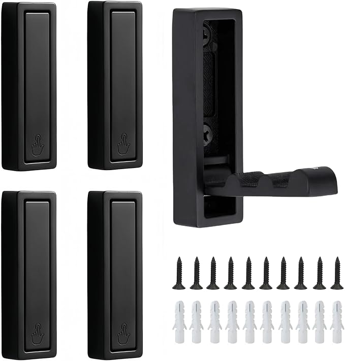 Wall Hooks, 5Pcs Folding Hook Zinc Alloy Coat Hooks Wall Mounted for Hanging Heavy Duty, Towel, Coats, Hanger, Bag, Hat, Backpacks, Earphone, Screws (Black)