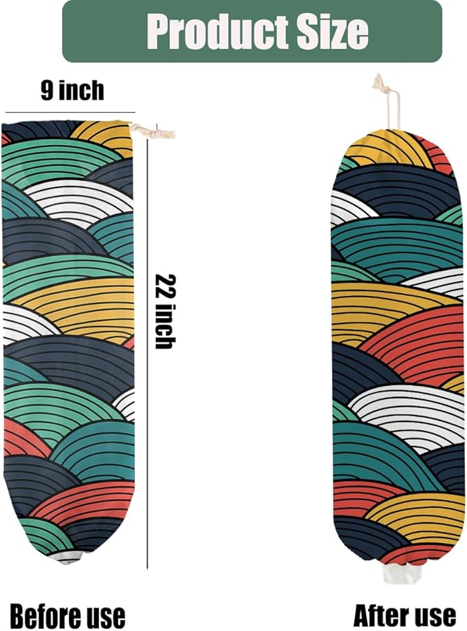 Geometric Waves Plastic Bag Holder, Wall Mount Plastic Bag Holders for Grocery Bags, Abstract Art Washable Grocery Bags Storage Dispenser for Home Kitchen Pantry Decor, Colorful Gifts for Women Mom