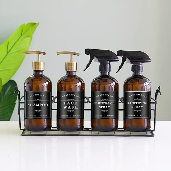 White Waterproof Soap Labels for Plastic/Glass Bottles, Bathroom/Kitchen Hand Soap Dispenser Label Stickers, Removable Cleaning Bottle Labels for Soap, Lotion, Shampoo Conditioner, 12Pack (Black)