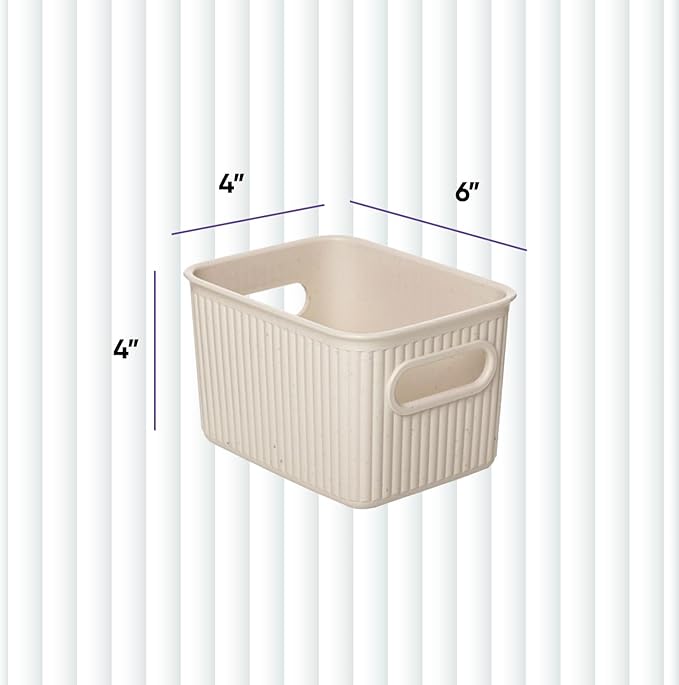 Superio Eco-Friendly Decorative Plastic Basket Open Home Storage Bins Organizer Baskets, Small (4 Pack) Container Boxes for Organizing Closet Storage Bins for Shelves Drawer Shelf 1.5 Liter