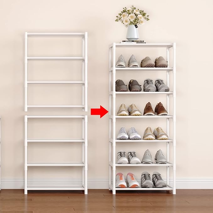 4-Tier Small Shoe Rack .Stackable Shoe Shelf Storage Organizer for Entryway Hallway Closet Bathroom Living Room (1-White)