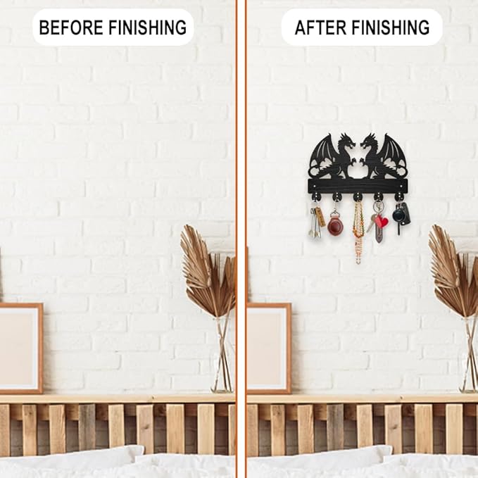 MAYJOYDIY Dragon Coat Rack Wall Mount Wood Double Dragon Animal Key Holder for Wall 11.8×7.9inch Decorative Wall Hooks 5 Alloy Hooks Black Wall Hanger for Gifts Entryway Hallway Room Decor