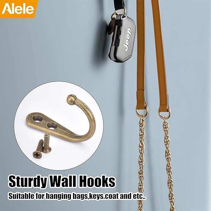 12 Pack Bronze Coat Hooks Wall Mounted, Rustproof Zinc Alloy Metal Hooks for Hanging Coats, Heavy Duty Utility Key Holder Hooks with Screws for Bathroom, Entryway, Kitchen, Hat, Towel, Cup, Robe