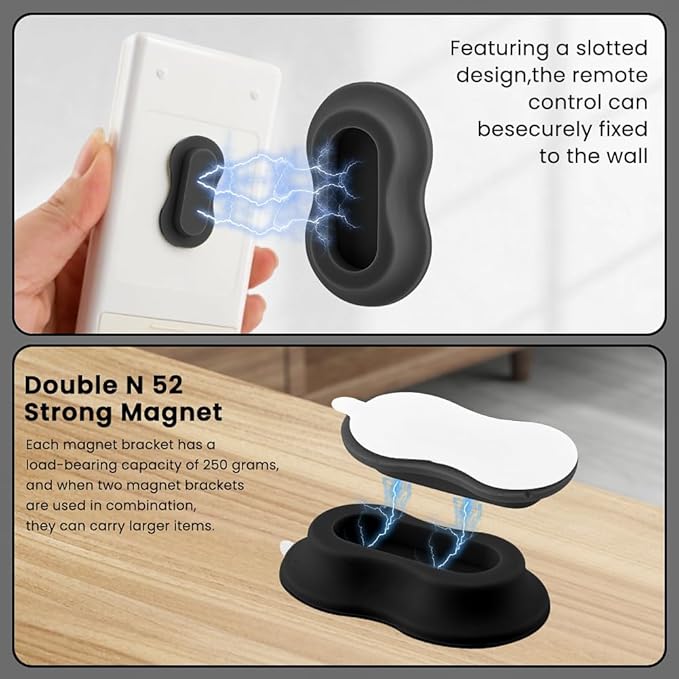 6 Pack Magnetic Remote Control Holder Wall Mount, Silicone Magnetic Organizer Storage Wall Holder No Drill Self-Adhesive for TV, Fan & Air Conditioner Remotes(Color:Black)