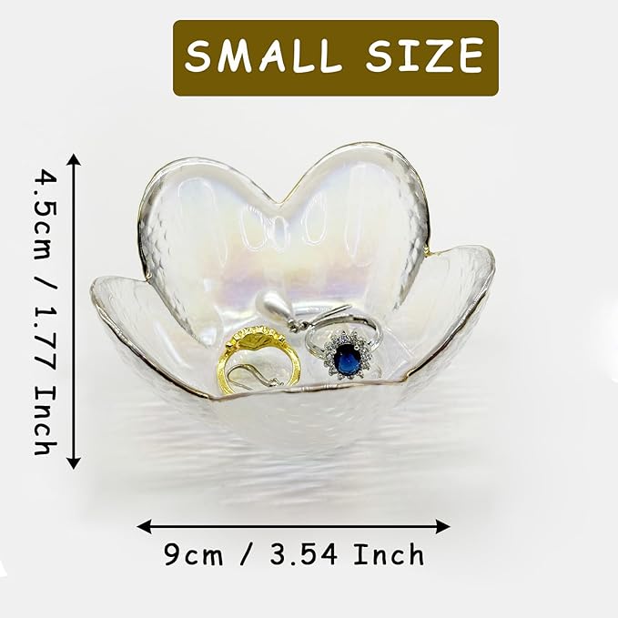 Flower Ring Dish Jewelry Tray, Glass Jewelry Dish Tray, Aesthetic Room Decor Small Trinket Dish, Nightstand Jewlery Ring Holder Dish, Bathroom Jewelry Plate Bowl for Rings Earrings Gift (White)