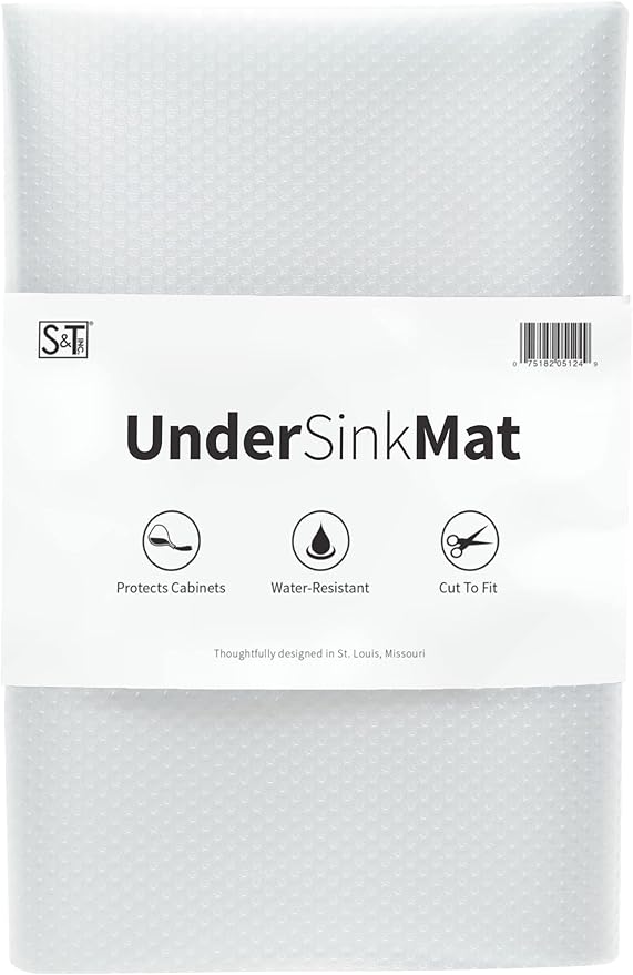 S&T INC. Under Sink Mat, Shelf Liner for Kitchen Cabinet Non-Adhesive, Waterproof Drawer or Cabinet Liner, 24 Inches x 48 Inches, Clear Plastic, 1 Pack