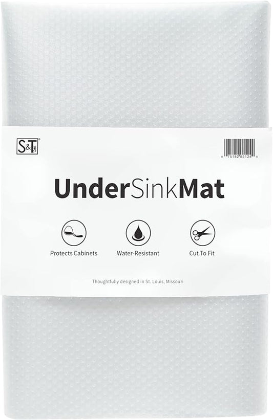 S&T INC. Under Sink Mat, Shelf Liner for Kitchen Cabinet Non-Adhesive, Waterproof Drawer or Cabinet Liner, 24 Inches x 48 Inches, Clear Plastic, 1 Pack