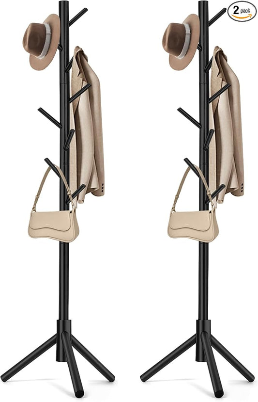 2 PCS Coat Rack, Freestanding Coat Rack with 8 Hooks and 3 Adjustable Size Tree Coat Racks for Bedroom, Hallway, Entrance, Office, for Hats, Coats, Scarves, Handbags