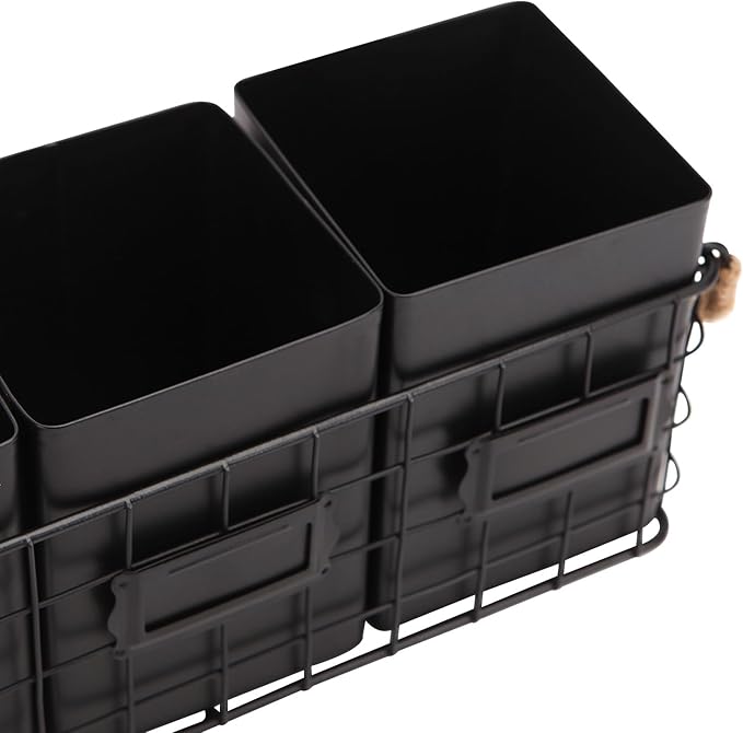 NIKKY HOME Farmhouse 3 Compartment Flatware Cutlery Caddy Countertop Silverware Holder for Spoons, Knives, Forks - Black