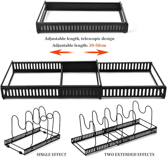 Expandable Pots & Pans Organizer, Pan Rack for Kitchen Countertop & Cabinet, 12 Adjustable Dividers, Pot Lid Organizer, Cutting Board Holder