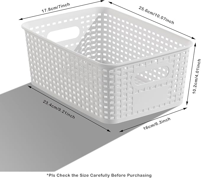 Plastic Storage Basket for Organizing 12 Pack Small Storage Bins Container for Shelves, White Shelf Baskets with Handles for Organization