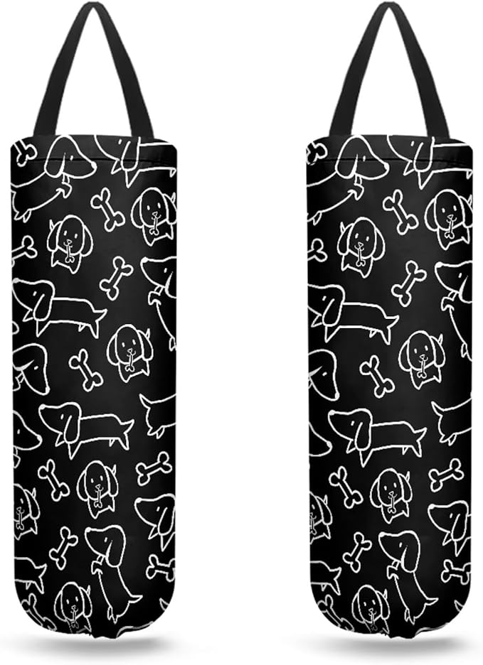 Plastic Bag Holder Set of 2 Hanging Grocery Bag Holder Reusable Plastic Bag Dispenser Trash Bag Organizer Container,Cute Dachshund