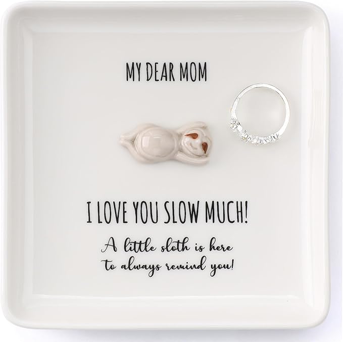 HOME SMILE Sloth Jewelry Dish Tray-Birthday Mother's Day Gifts for Mom-Mom I Love You Sloth Much,Cute Small Sloth Unique Presents for Mama Bonus Step Mothers Stocking Stuffers from Daughter