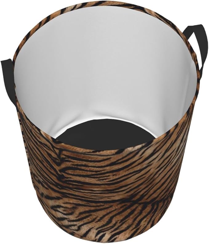 Tiger Texture Round Laundry Hamper Natural Animal Skin Print Storage Basket Toys Clothes Organizer Bin For Home Bathroom Bedroom Dorm Nursery, 38l