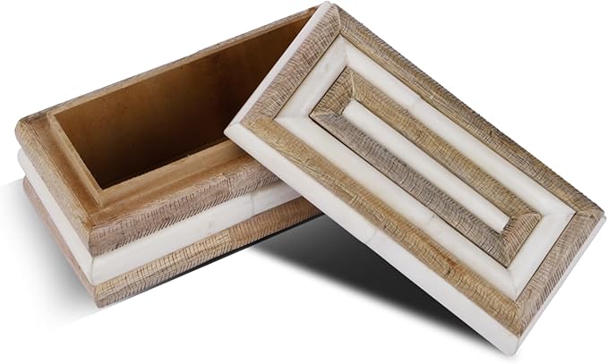 Handicrafts Home Small Decorative Box with Lid– 8x4x4” Trinket, Remote Control & Keepsake Memory Box, Decorative Accent for Coffee Table, Shelf, Mantle & Boho Home Decor- Drancy Ribbed