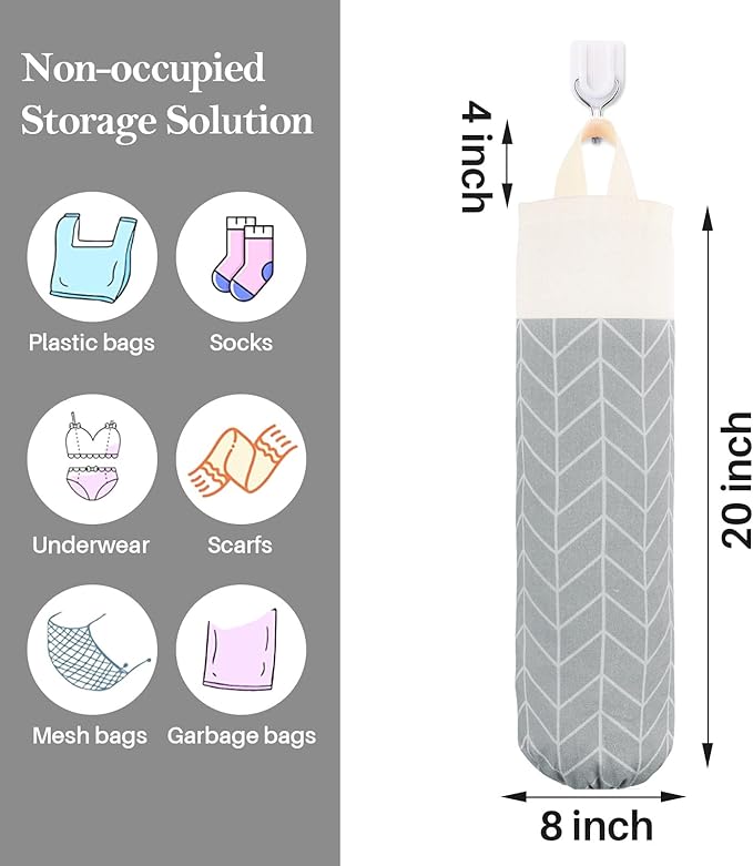 Plastic Bag Holder, Canvas Grocery Bag Holder Dispenser, Wall Mount Shopping Trash Bag Storage Organizer for Home Kitchen