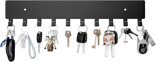 GTK Key Holder for Wall, Key Hooks with 10 Hooks, Wall Mounted Key Holder for Hallway, Self Adhesive Key Rack(Black)