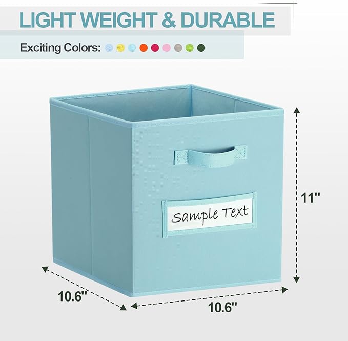 artsdi Fabric storage cubes (8 Pack) 11 Inch Cube Storage Bin, cube organizer bins with 8 Labels Window Cards & a Pen, Foldable cube organizer bins and Fabric Storage Box, Sky Blue