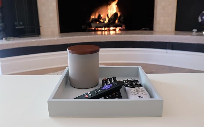 10"x10" Small Square Wood Decorative Tray for Office, Ottoman, Bathroom, Entry, Remote Controls, Countertop Organizer, Candle Tray - Harbor Gray