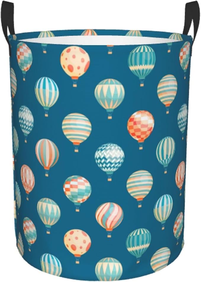 Cute Hot Air Balloons Round Laundry Hamper Storage Basket Toys Clothes Organizer Bin For Home Bathroom Bedroom Dorm Nursery, 62l
