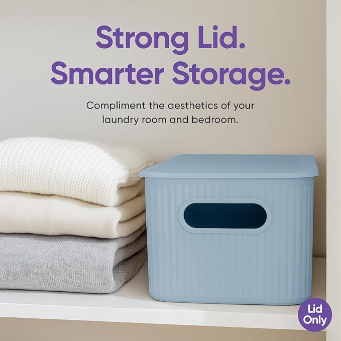 Superio Ribbed Collection Lid for Decorative Plastic Basket Open Home Storage Bins Organizer Baskets, Medium Blue - for Organizing Closet Storage Bins for Shelves Drawer Shelf 5 Liter
