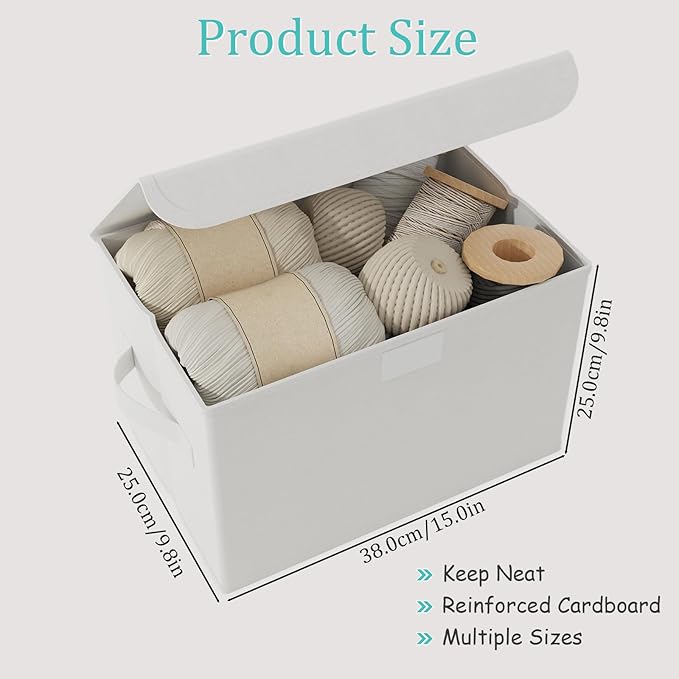 Storage Bins with Lids for Organizing, Closet Boxes with 2 Carrying Handles and Sturdy Heavy Cardboard, Home Organizers Cubes, 4 Pack, White, 15 x 9.8 x 9.8 In, XSNY12WL-4