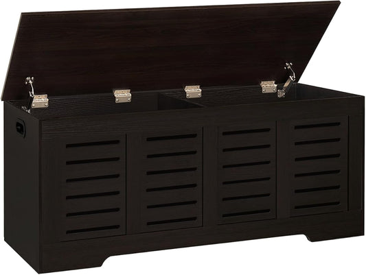 DINZI LVJ Storage Chest, 47.3â Wooden Toy Box with 2 Safety Hinges, Retro Entryway Shoe Storage Bench with Flip-Top, Sturdy Large Storage Trunk for Living Room, Bedroom, Easy Assembly, Espresso