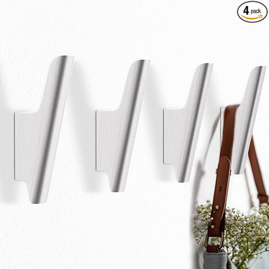 Wood Wall Hooks 4 Pack Coat Hooks Wall Mount White Wooden Hooks for Hanging Hat, Bag, Backpack, Rustic Coat Hooks for Wall, Wood Towel Hooks for Bathrooms and Entryway Hooks (White)