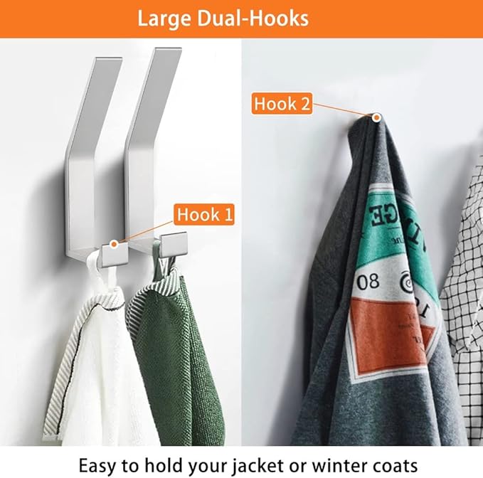 Coat Hooks Wall Mounted, 8 Packs Wall Hooks for Hanging Clothes, Coat, Towel, Rope, Keys, Hats, Purse, Wall Hangers for Kitchen, Bathroom, Door, Cabinet, Hallways, Bedrooms (Silver, 8 Packs)