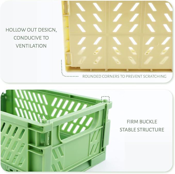 4 Pack Mini Plastic Baskets for Shelf Storage Organizing, Small Plastic Baskets, Folding Storage Crate for Home Kitchen Classroom Bedroom Bathroom Office (5.9 x 3.8 x 2.2 in)