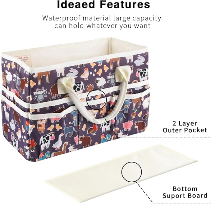 E-WEICHEN Craft Organizer Tote Bag Art Storage Caddy with Multiple Pockets Containers for Art,Craft,and Office Supplies Storage.Purple animals