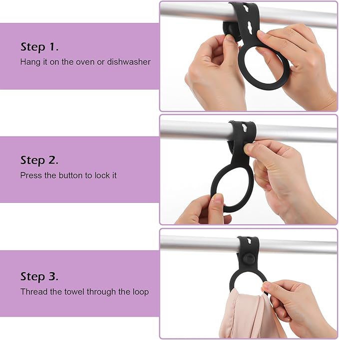 Silicone Kitchen Towel Holder, 4PCS Waterproof Dish Towel Holder, Towels Clips for Cabinet Stove Oven Handle or Rods, Heat Resistant Anti-Slip Hanging Kitchen Towels(Black)