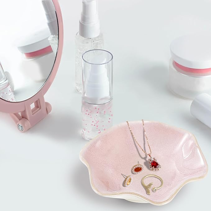Ceramic Jewelry Dish,Ring Dish,Trinket Tray,Jewelry Tray,Key Bowl Pink Room Decor Bathroom Home Decor Gifts for Women Mom Sister Coworker Friend Bride(5.5 in Pink)