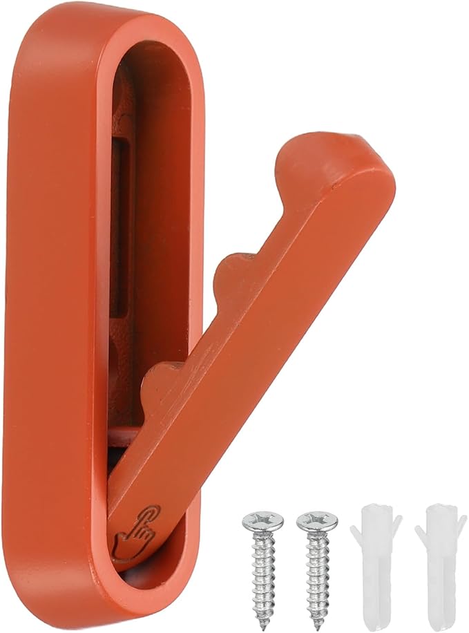 uxcell Foldable Wall Hooks, Aluminum Alloy Heavy Duty Wall Mounted Folding Coat Hooks with Mounting Accessories Space-Saving for Hanging Coat Towels Hat Bags, Oval, Matte Orange