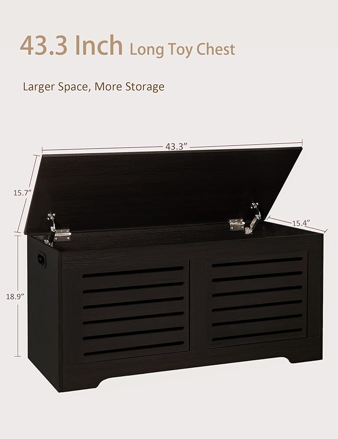 DINZI LVJ Storage Chest, 43.3â Wooden Toy Box with 2 Safety Hinges, Retro Entryway Shoe Storage Bench with Flip-Top, Sturdy Large Storage Trunk for Living Room, Bedroom, Easy Assembly, Espresso