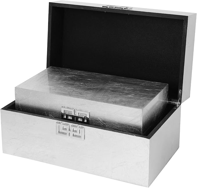 Elegant Decorative Storage Boxes with Hinged Lid - Classic Wooden Organizers with Geometric Clasp - Set of 2 for Home & Office (Foil Silver)