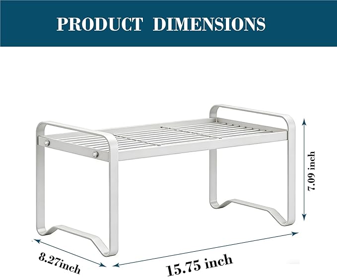 Metal Wire Cabinet Shelf - Multi-Functional Shelf Saver for Kitchen, Pantry, Countertop & Under Cabinet - Storage Solution for Spice Holder, Bookshelf & Cup Display Stand (White, 1-Tier 16" L)
