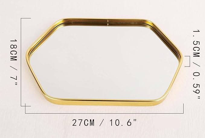 Perfum Trays,Gold Mirror Tray,Vanity Decorative Tray,Non Slip Hexagonal Perfume Organizer for Jewelry,Bathroom,Coffee Table (Hexagonal(M+L))