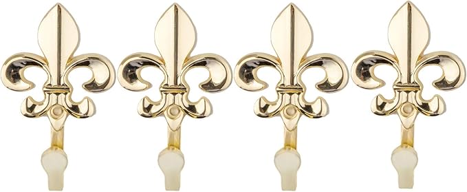 Bathroom Towel Hooks, Decorative Wall Hooks Coat Hooks Heavy Duty Metal Hooks Wall Mounted Hanging Hooks for Hanging Key Purse Robe Hat Scarf Belt Handbag Cup Mug 4 Pack (Gold)