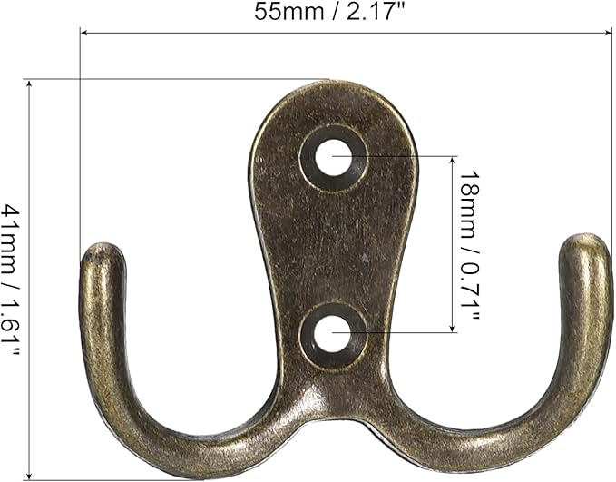 uxcell Wall Hooks, 8Pcs - Zinc Alloy Double Prong Retro Hook, Hooks for Hanging Towel Coat Backpack Clothes Scarf Keys Hat Cup (Bronze)