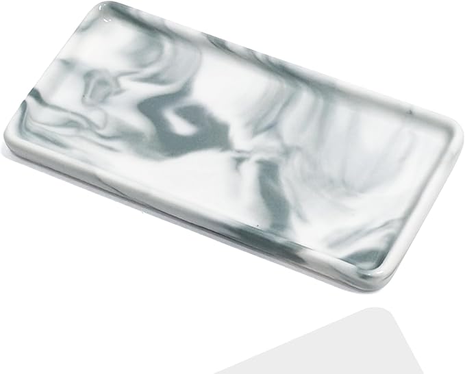 6.4" Porcelain Small Bathroom Tray, Ceramic Countertop and Vanity Tray for Cosmetics, Perfume, Jewelry, Candle - Kitchen Soap Tray for Kitchen Counter (Gray)