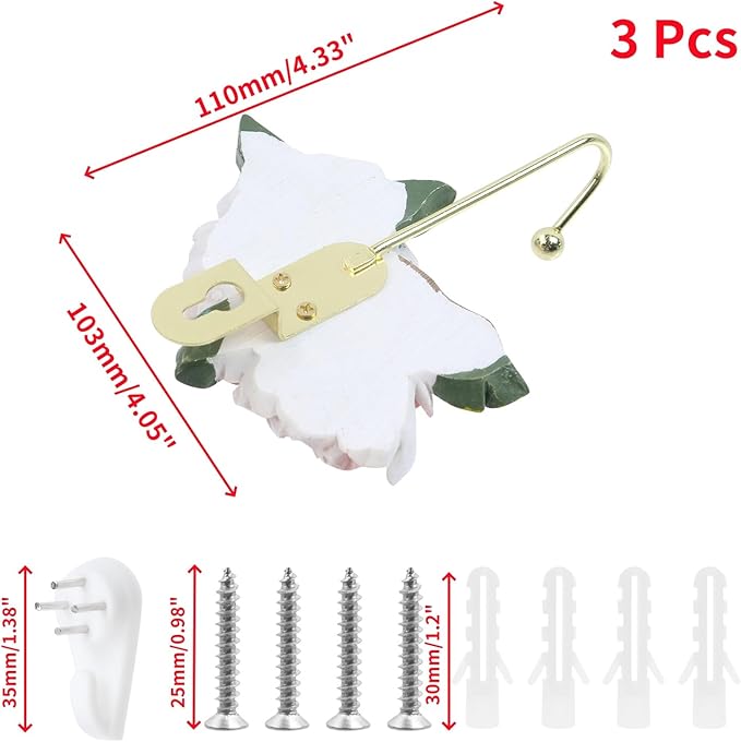Oedema 3 Pcs Flower Shaped Decorative Wall Hooks Resin Vintage Decor Hanger Wall Mounted Hooks for Towel Hat Clothes