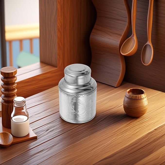 Luxshiny Portable Airtight Stainless Steel Tea Canister with Sealing Lid for Loose Leaf Tea Storage and Kitchen Organization 5.51X4.13X2.55 Inches
