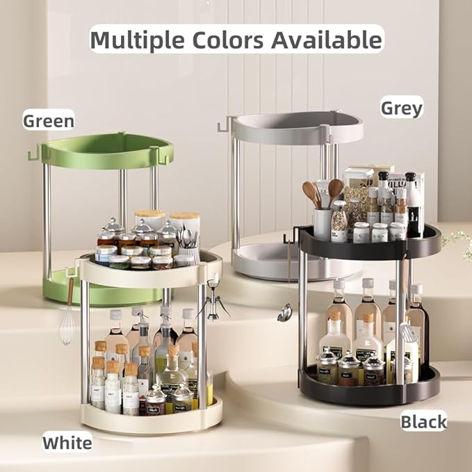 10.01" 2-Tier 360°Rotating Lazy Susan turntable Organizer Spice Rack Organization for Kitchen countertop and Cabinet pantry Organizers and storage(4Green, Extra Large)