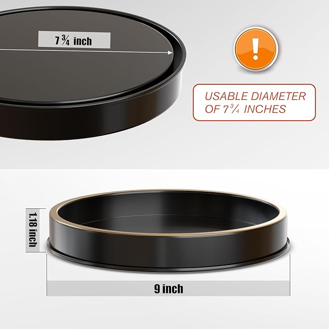 HGF Round Serving Tray, Black Brushed Gold, 9 Inch Metal Trays for Napkin Holder Condiment Spice Organizer, Decorative Tray for Coffee Table Kitchen Decor