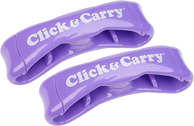 Click & Carry Grocery Bag Carrier Handle - Carry More in Fewer Trips, 100lb Capacity, Hands-Free, Gel-Padded Ergonomic Design, Shopping & Grocery Bag Holder - As Seen On Shark Tank, Purple, 2 Pack