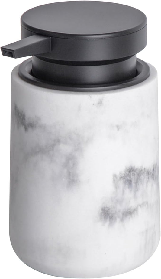 Liquid Soap Dispenser with Easy-to-Press Pump, 10 oz Refillable Hand Soap Dispenser with Extended Spout for Bathroom Kitchen Dish Lotion, Modern Stone Texture (White)